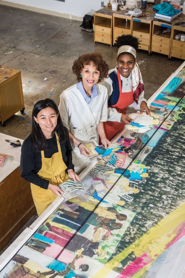 Phoebe Beasley, Damairis Lao, Shyonta Glothon with students